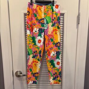 Frances Valentine Multicolor Floral Straight-Leg Pants - Orange, Pink, Green